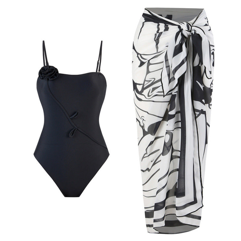 Damen Einteiler Badeanzug mit floralem Design und passendem Strandüberwurf EB