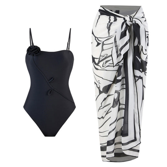Damen Einteiler Badeanzug mit floralem Design und passendem Strandüberwurf EB
