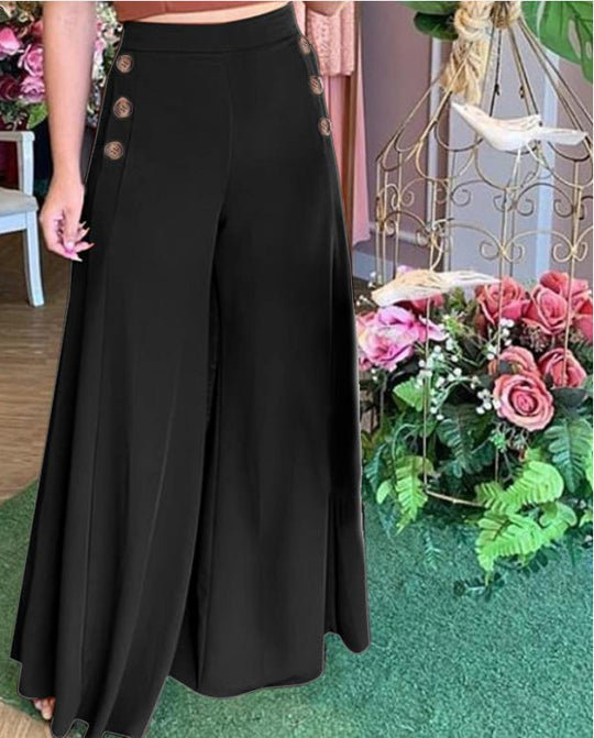 Damen weite Culotte-Hose mit stilvollen Knöpfen EB