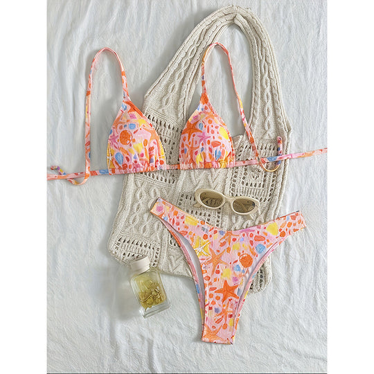 Damen Triangel-Bikini mit buntem Mustermix EB