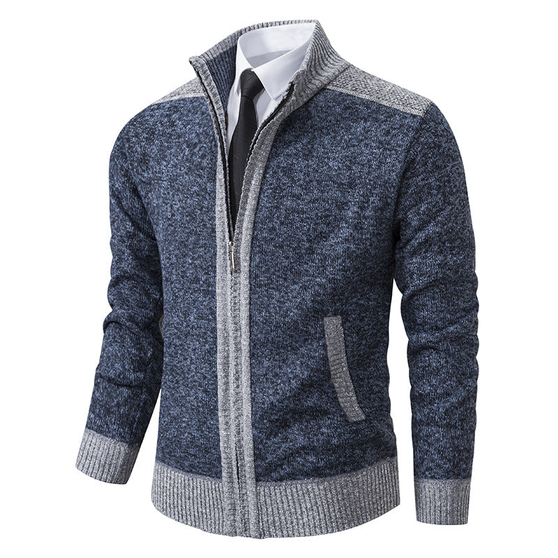 Herren nan strukturierter Strickcardigan mit Stehkragen und durchgehendem Reißverschluss EB