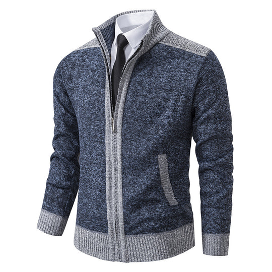 Herren nan strukturierter Strickcardigan mit Stehkragen und durchgehendem Reißverschluss EB
