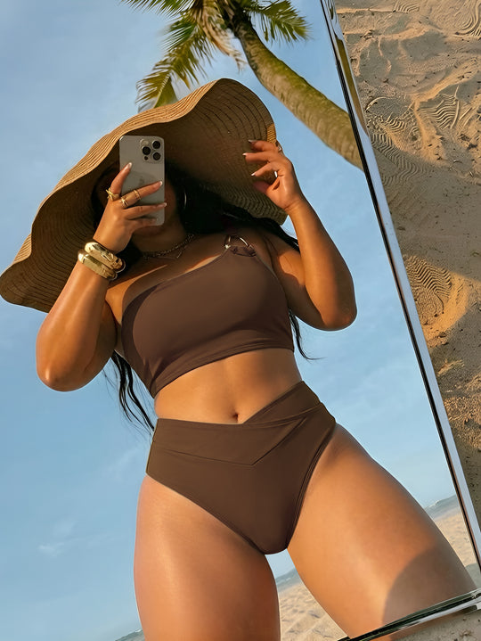 Damen Hochtailliertes Bikini-Set mit asymmetrischem Oberteil EB