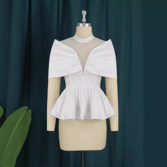 Damen elegante Peplum-Bluse mit transparenten Details EB