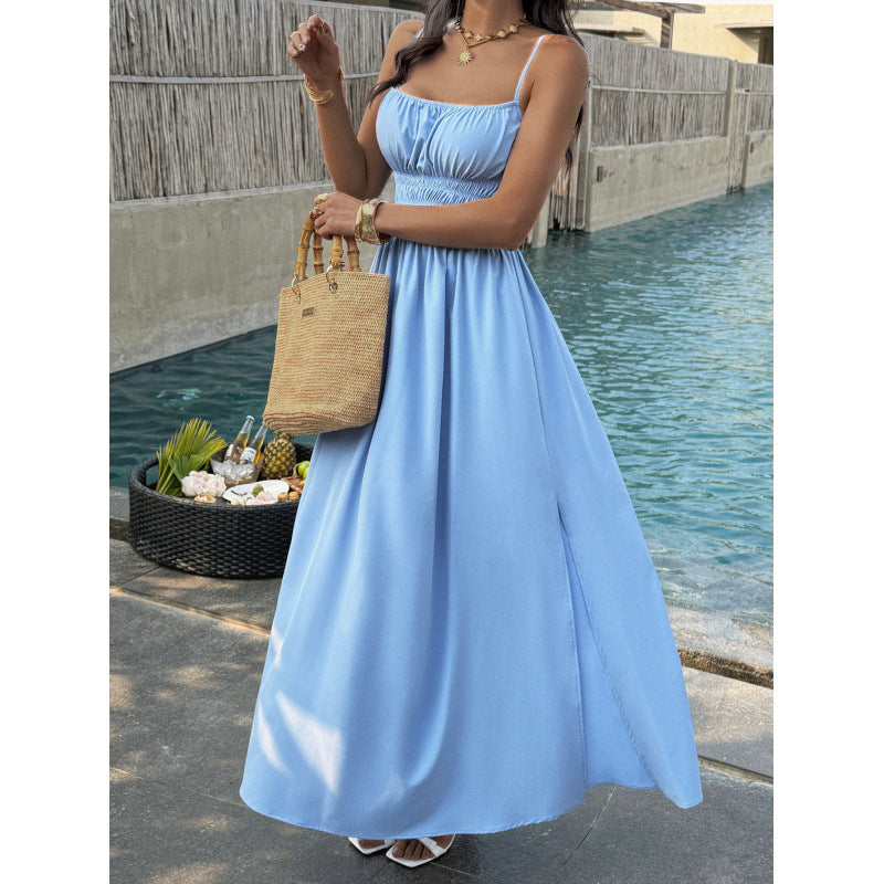 Damen Elegantes Maxikleid mit verstellbaren Spaghettiträgern und seitlichem Schlitz EB