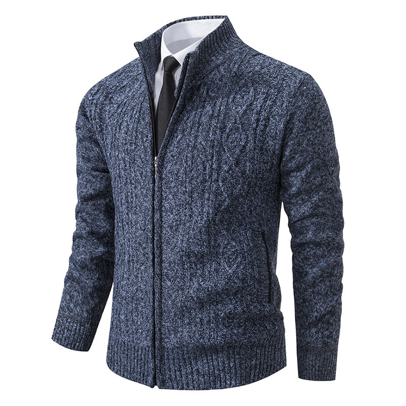 Herren Strickjacke mit Stehkragen und strukturierter Musterung EB
