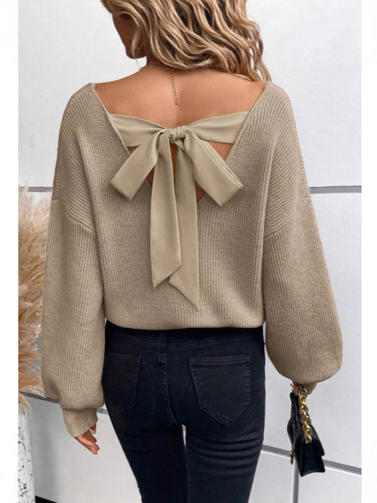 Damen Pullover mit eleganter Schleifen-Ausschnittgestaltung EB