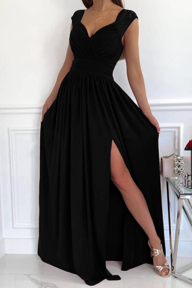 Damen Abendkleid mit Elegantem V-Ausschnitt und Rüschendetails EB