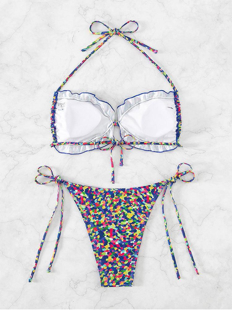 Damen Push-Up-Bikini mit verstellbaren Trägern und farbenfrohem Muster EB