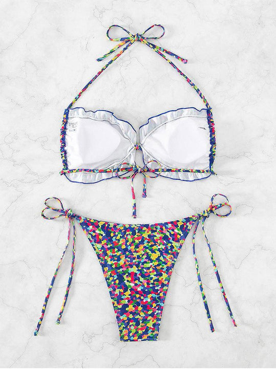 Damen Push-Up-Bikini mit verstellbaren Trägern und farbenfrohem Muster EB