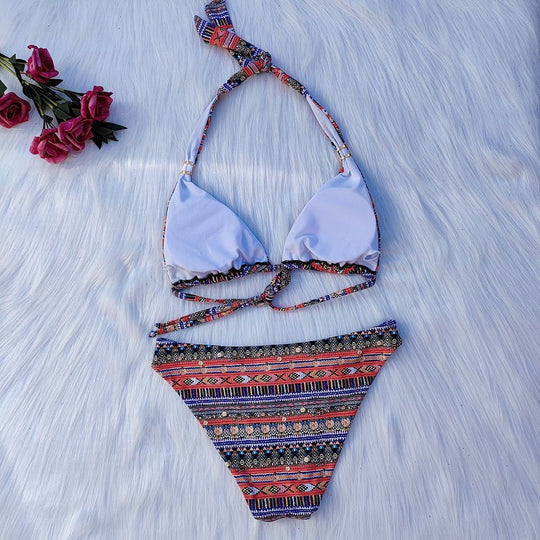 Damen Triangel-Bikini mit verspieltem Ethno-Muster EB