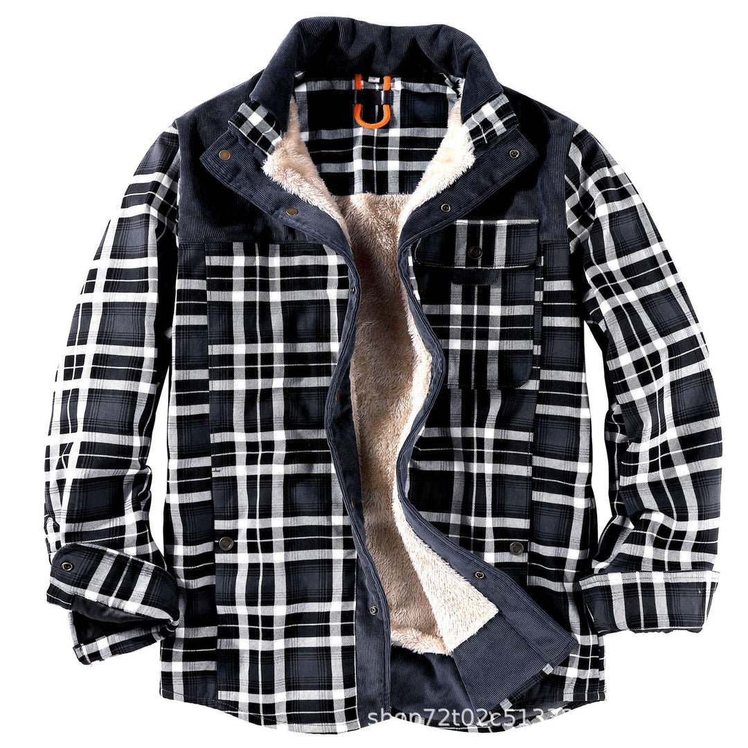 Herren gefütterte Karojacke mit Teddyfell-Hausschicht und praktischen Taschen EB
