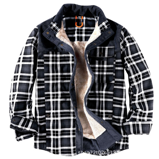 Herren gefütterte Karojacke mit Teddyfell-Hausschicht und praktischen Taschen EB