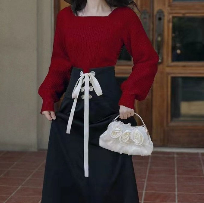 Damen Grobstrickpullover mit modernen Zopfdetails und quadratischem Ausschnitt EB