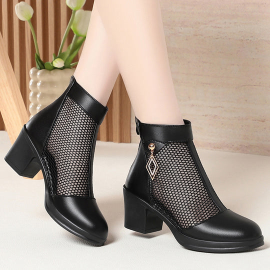 Damen Elegante Cut-Out Stiefeletten mit modischem Netzdesign EB