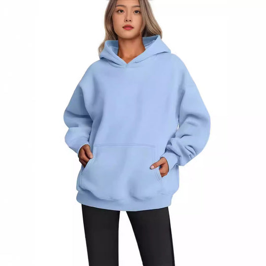 Damen nan Longline-Oversize Hoodie mit tiefer Schulter, verstärkter Kängurutasche und geripptem Saum EB