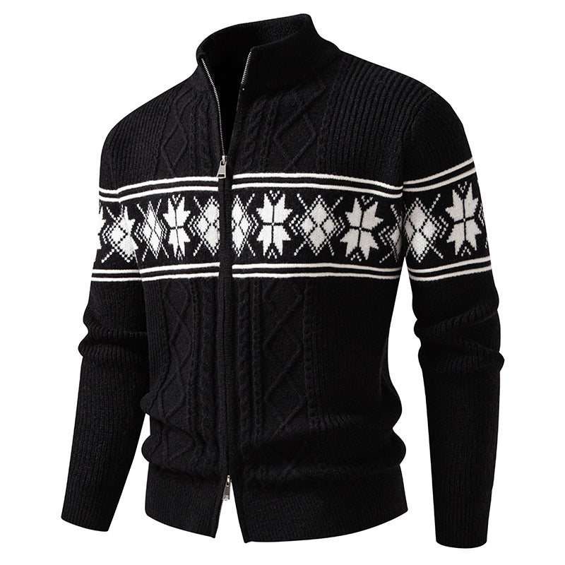 Herren nan Norweger-Strickjacke mit durchgehendem Reißverschluss und hohem Stehkragen EB