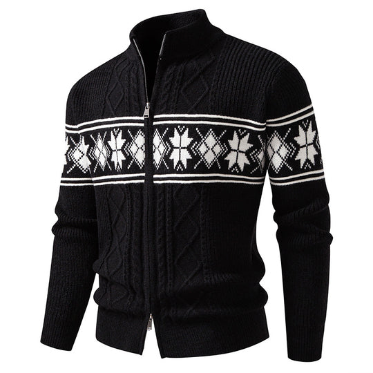 Herren nan Norweger-Strickjacke mit durchgehendem Reißverschluss und hohem Stehkragen EB