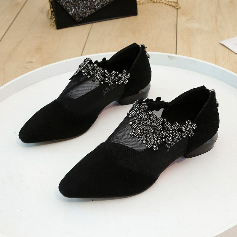 Damen Ballerinas mit eleganter Blüten-Applikation und atmungsaktiver Netzstruktur EB