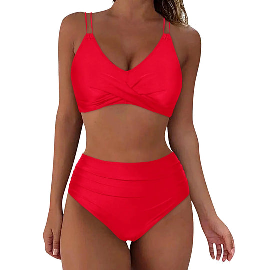 Damen Hochgeschnittenes Bikini-Set mit elegantem Wickeldesign EB