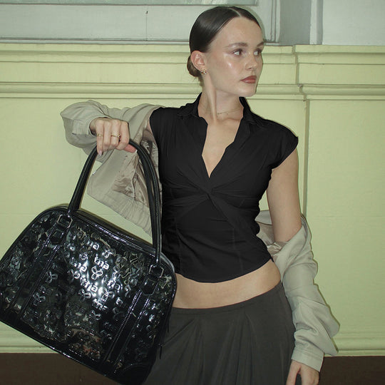 Damen elegante Kurzarmbluse mit knotenförmigem Design EB