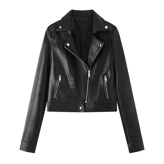 Damen Kunstleder Bikerjacke mit asymmetrischem Reißverschluss und praktischen Taschen EB