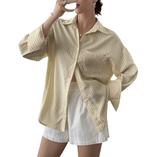 Damen nan oversized Hemdbluse mit kastigem Schnitt, Brusttasche und abgerundetem Saum EB