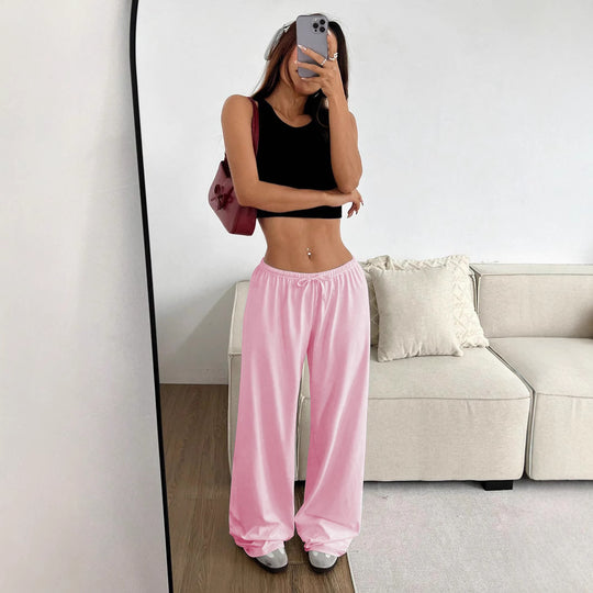 Damen lässiges Cropped-Oberteil und weite Hose Set EB