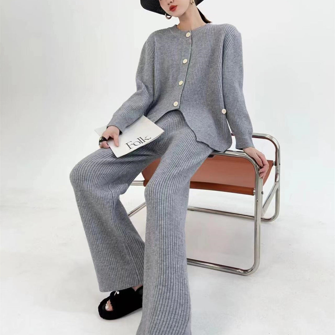 Damen Stricksatz mit Knopfleiste und weitem Bein EB