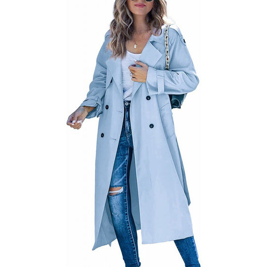 Damen eleganter Trenchcoat mit doppelt Reihe Knopfverschluss und Taillengürtel EB
