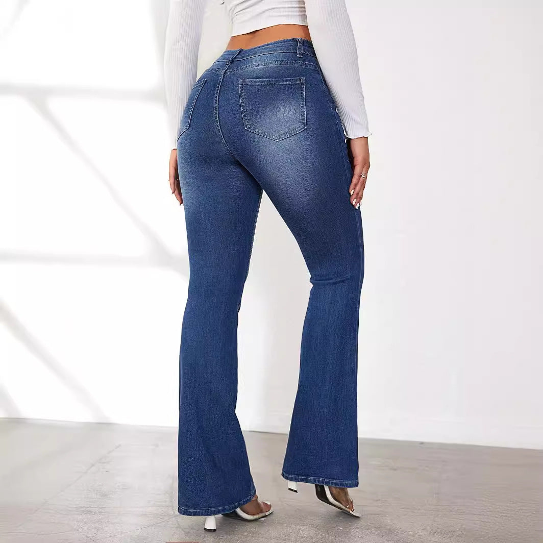 Damen Bootcut Jeans im Vintage-Stil mit hoher Taille EB