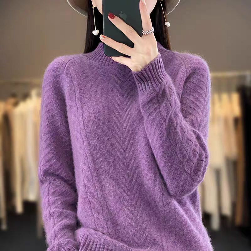Damen Grobstrickpullover mit Zopfmuster und elegantem Rundhalsausschnitt EB