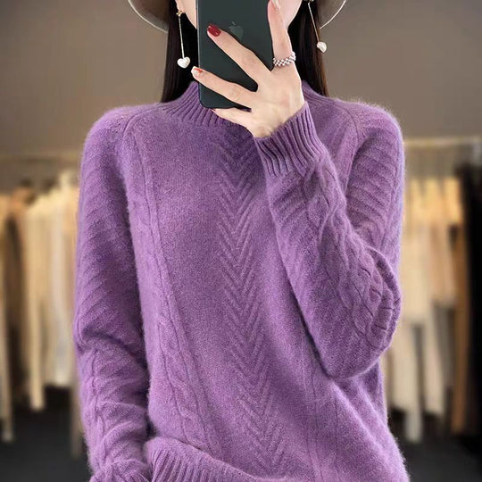 Damen Grobstrickpullover mit Zopfmuster und elegantem Rundhalsausschnitt EB