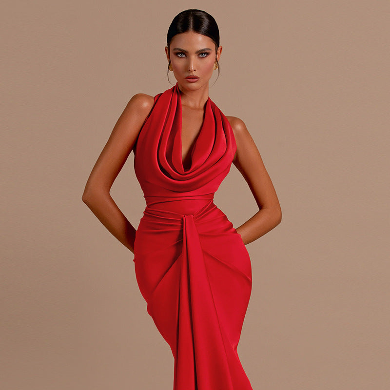 Damen Elegantes Wickel-Maxikleid mit tiefem V-Ausschnitt und figurbetonter Silhouette EB