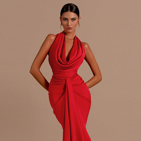 Damen Elegantes Wickel-Maxikleid mit tiefem V-Ausschnitt und figurbetonter Silhouette EB