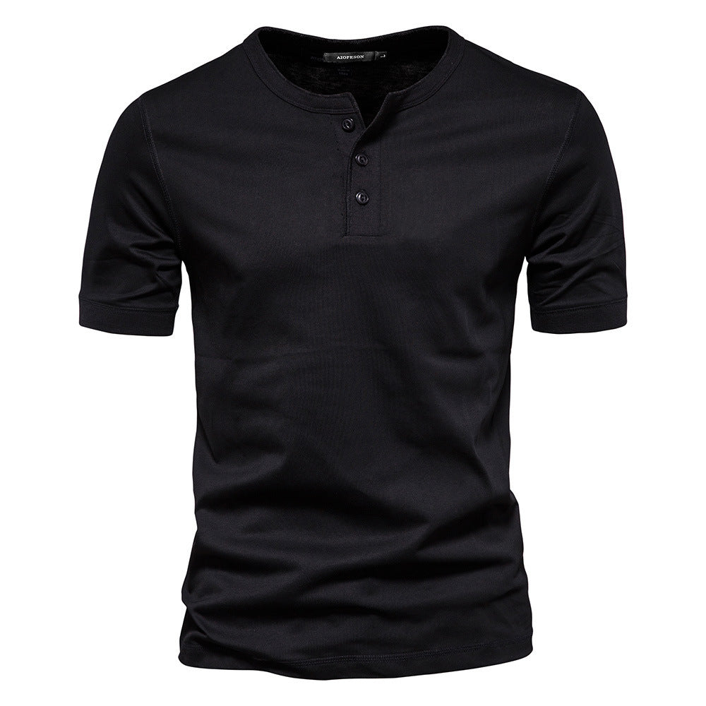 Herren nan schmal geschnittenes Kurzarmshirt mit kurzer Knopfleiste und geripptem Kragen aus Baumwollmix EB