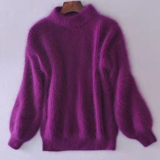 Damen Flauschiger Mohair-Mix Pullover mit Stehkragen und Oversize-Silhouette EB