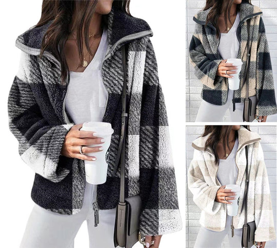 Damen Teddy-Fleece-Jacke mit hohem Kragen EB