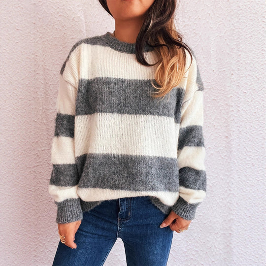 Damen lässiger Streifenpullover im Oversized-Schnitt EB