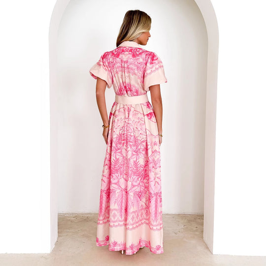 Damen Maxikleid mit floralem Print und eleganter Knopfleiste EB