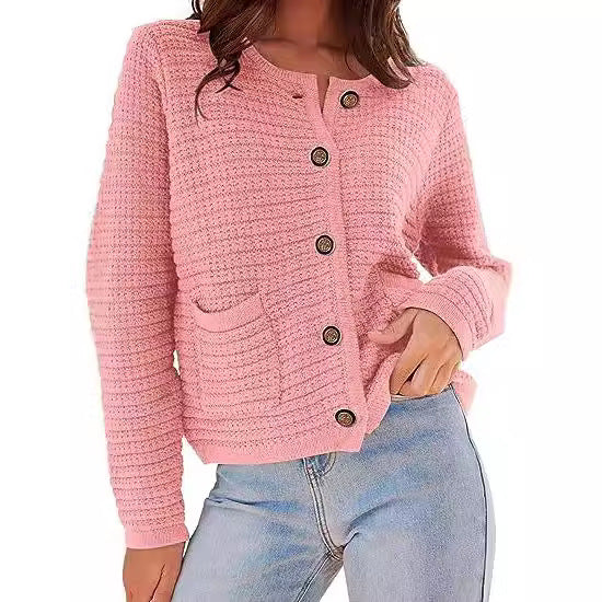 Damen Strickjacke mit dekorativen Knöpfen und praktischen Taschen EB