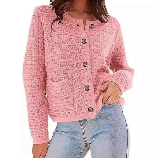 Damen Strickjacke mit dekorativen Knöpfen und praktischen Taschen EB