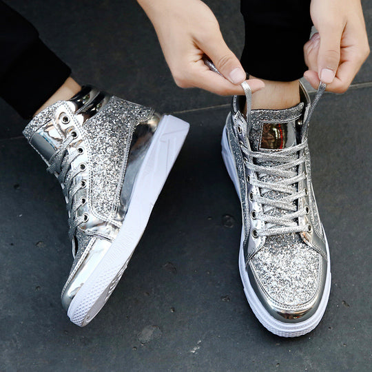 Damen Glitzernde High-Top Sneakers mit reflektierender Oberfläche und rutschfester Sohle EB