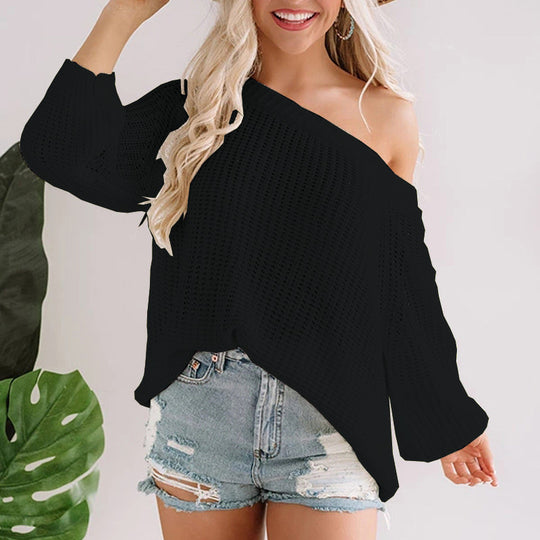 Damen luftiger Strickpullover mit asymmetrischem Schnitt EB
