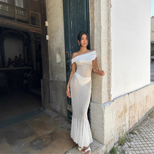 Damen Elegantes Maxikleid mit Off-Shoulder Design EB