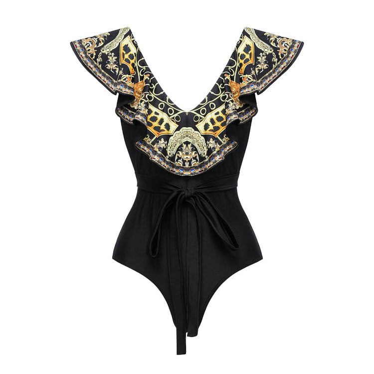 Damen Einteiler Badeanzug mit elegantem Design und passendem Wickeltuch EB