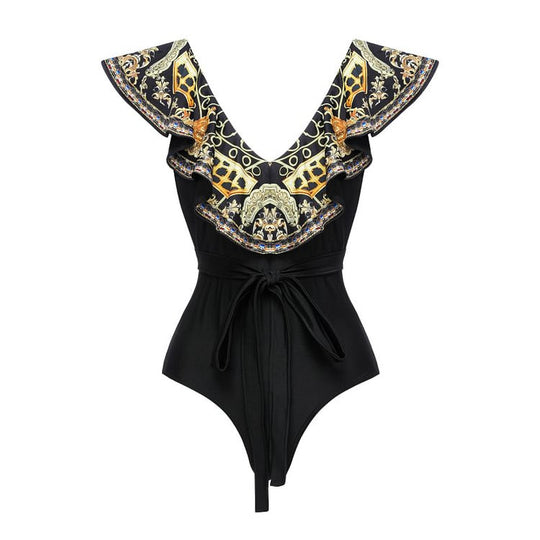 Damen Einteiler Badeanzug mit elegantem Design und passendem Wickeltuch EB