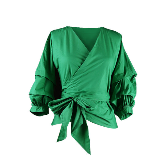 Damen Wickelbluse mit eleganten Puffärmeln und Taillierung EB