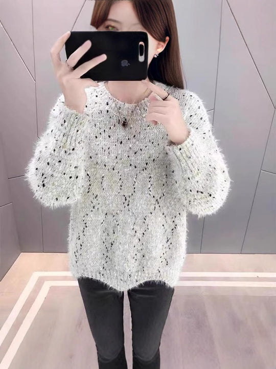 Damen Flauschiger Pulli mit einzigartigem Strukturdesign und funkelnden Akzenten EB