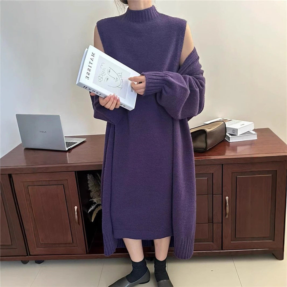 Damen Strickkleid mit offenen Schultern und lässigem Schnitt EB